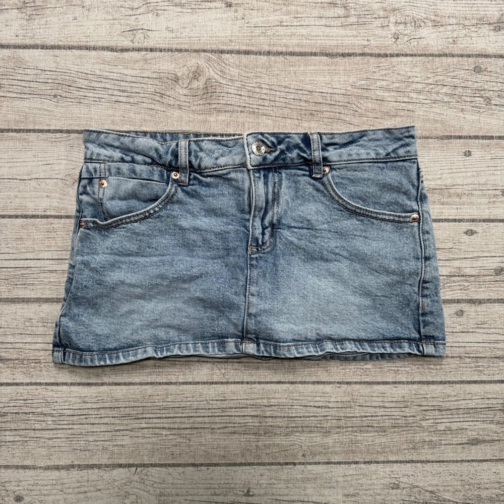 Garage Mini Skirt Women's Small Blue Denim Light Wash Low Rise Distressed Summer